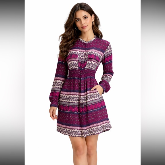 Divided Dresses & Skirts - H&M Divided Boho Shirt Dress Pink Purple Print Size 12